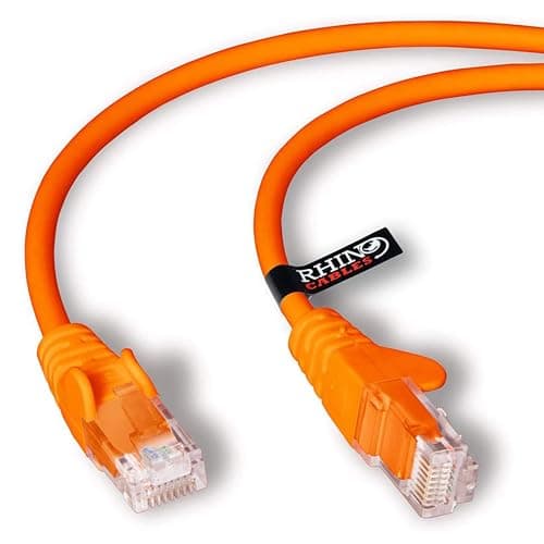 Image of rhinocables CAT 6 High-Speed Gigabit Ethernet Cable - Patch Network Lead for LAN| Snagless UTP With LSZH Jacket | RJ45 Connector - Internet, Router, Modem, Smart TV, PC & More (2m, Orange, Pack of 1)