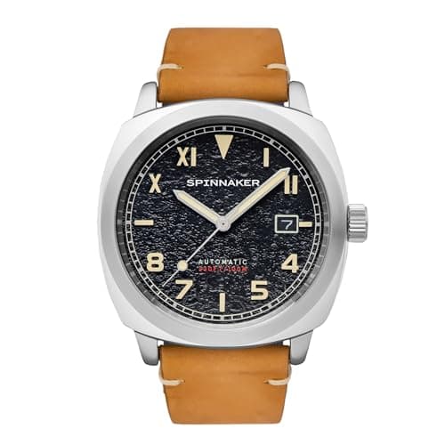 Image of Spinnaker Hull California Men's Automatic 3 Hands Watch with Black Dial and Brown Genuine Leather Strap - SP-5071-01
