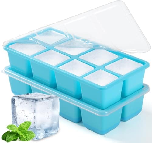Image of Big Ice Trays for Freezer, JRISBO Large ice Cube Moulds with Lids BPA Free & Super Easy Release, Made of Food Grade Plastic and Silicone Ice Cube Tray for Cocktail Whiskey Coffee