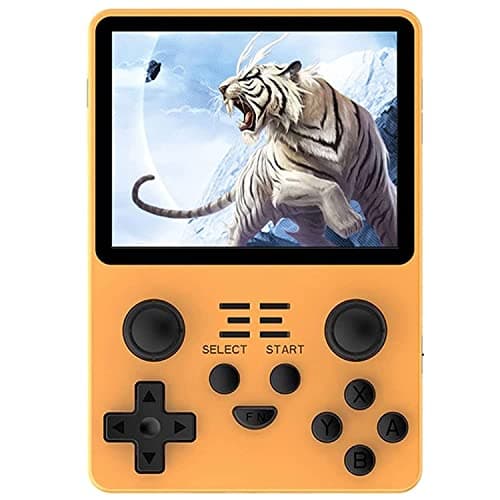 Image of RGB20S Handheld Retro Game Console Pow Kitty Handheld Arcade Game with Built-in 16+64G Card & 15000 Games, 3.5 Inch IPS Screen Game Player (Yellow)