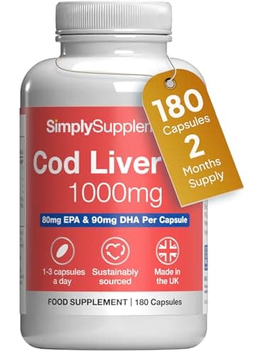 Image of Pure Cod Liver Oil 1000mg | Supports Heart, Brain, Vision & Immune Health | 240mg of EPA & 270mg of DHA per Serving | 180 Capsules | Made in The UK | Made with MSC-Certified Sustainable Cod Liver Oil