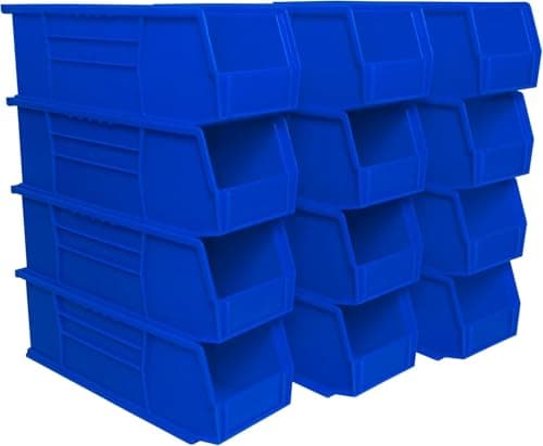 Image of Akro-Mils 30234 AkroBins Plastic Storage Bins, Space-Saving Stackable Bins for Garage, Pantry, Craft Organization, 37.5 cm x 14 cm x 12.7 cm, Blue, 12-Pack