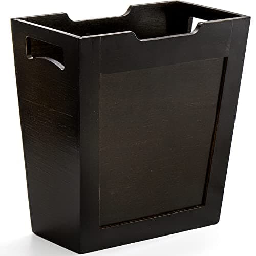 Image of TOPZEA Bamboo Waste Basket, Rectangular Slim Trash Can Wood Wastebasket with Handles, Wooden Small Garbage Can Trash Bin for Bathroom, Office, Kitchen, Craft Room, Bedroom, RV, 10.5"x 6"x 11", Black
