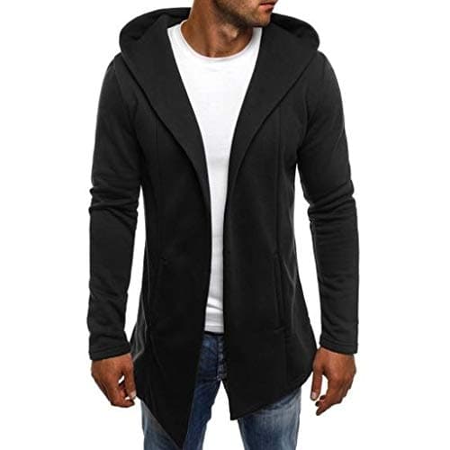 Image of Men's Long Hooded Open Edge Cardigan, Long Sweat Jacket with Hood, Modern Hooded Pullover, Sweat Jacket, Hoodie, black, M