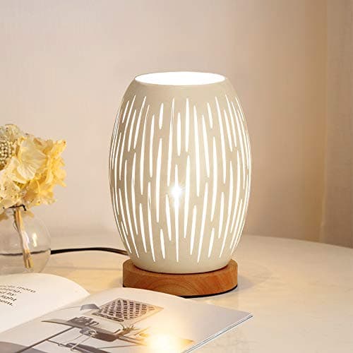 Image of HHMTAKA Metal Lampshade Bedside Table Lamp Wooden Base Bedroom Lamp Decorative Bedside Lamp with Edison Bulb for Bedroom Home Weddings Parties Patio Indoor Outdoor (Strip Shape)
