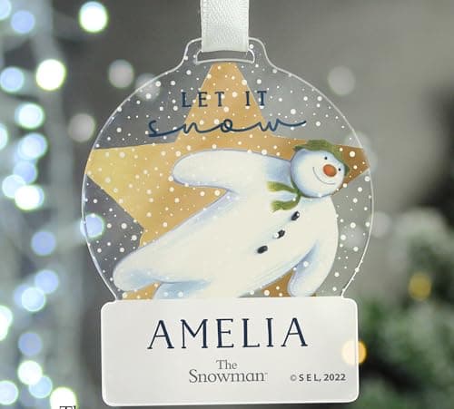 Image of Custom The Snowman Acrylic Decoration Tree Bauble Acrylic Decoration Xmas Ornament Festive Personalised Message