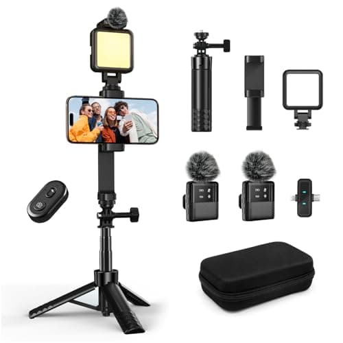 Image of yAyusi Vlogging Kit for iPhone/Android, 30.71" Selfie Stick Tripod with Light, Microphone & Storage Boxes, Studio Creator Video Maker Kit for Interviews, Vlogs, TikTok,YouTube Video Recording