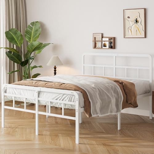 Image of Yicensen Super King Bed Frame 6ft with Curved Headboard and Footboard, 46cm Height Metal Super King Size Bed Frame with Heavy Duty Slat, Underbed Storage Space, Easy Assembly, Noise Free, White