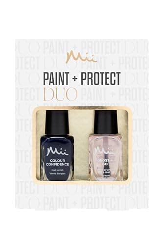 Image of Mii Cosmetics Paint + Protect Nail Polish & Top Coat Duo Gift Set | Quick Dry Nail Polish & Shiny Top Coat Set | Strengthening Formula | Scandi-Navy