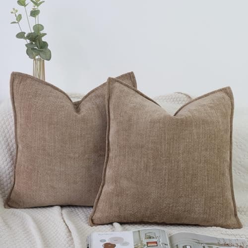 Image of OYIMUA Chenille Cushion Covers 50cm x 50cm Brown 2 Pack Luxury Soft Square Pillow Cases Textured Decorative Sofa Pillows 20x20 Inches for Modern Home Decoration