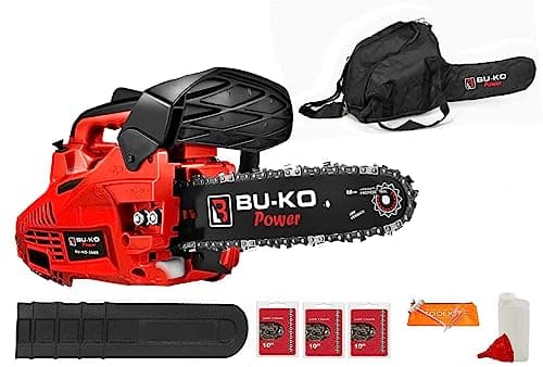 Image of BU-KO 26 cc Lightweight 3.5kg - Top Handled Petrol Chainsaw | 3 Chains and 10" Bar Included | Cover Bag and Full Safety Gear