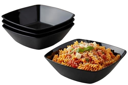 Image of Buzztrove 4 Pack Plastic Bowls 24x24cm Black – Reusable Square Serving Bowls – Durable Plastic Pasta, Fruit & Salad Bowls – Lightweight Black Party Bowls.