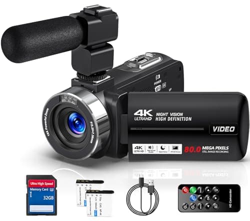 Image of Delmodes 4K Video Camera Camcorder 80MP 18X Digital Zoom IR Night Vision Vlogging Camera, 3.0 Inch Screen YouTube Camera with 32GB SD Card, Microphone, Remote Control and 2 Batteries