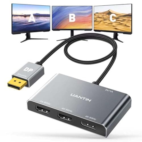 Image of UANTIN DisplayPort to Dual HDMI with DP Splitter for 3 Monitors Extended Display Adapter 4K@60Hz 1 in 3 Out MST Hub for Multiple Monitor Display Port Compatible with NVIDIA/AMD Graphic Card