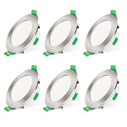 Image of ALUSSO LED Downlights Dimmable 7W IP44 Slim Recessed Ceiling Lights, 3CCT 3000K Warm 4000K Neutral 6500K Cool Adjustable Bathroom Spotlights, Brushed Nickel, 6 Pack