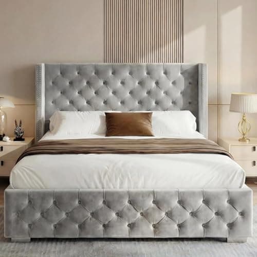 Image of Blisswood Ottoman Bed Frame, 5ft King Bed Frames, Upholstered Ottoman Frame, Wooden Slats Stylish And Space Saving Bed Frame, Velvet Fabric Storage Bed (5ft King Light Grey, No Mattress)