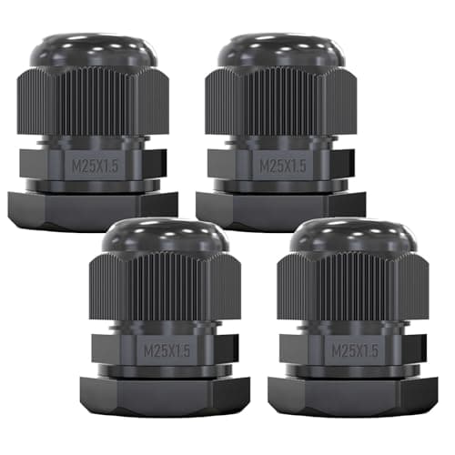 Image of MGI SpeedWare 4-Pack M25 Strain Relief Nylon Cord Grip Cable Glands, Black Plastic Grommet