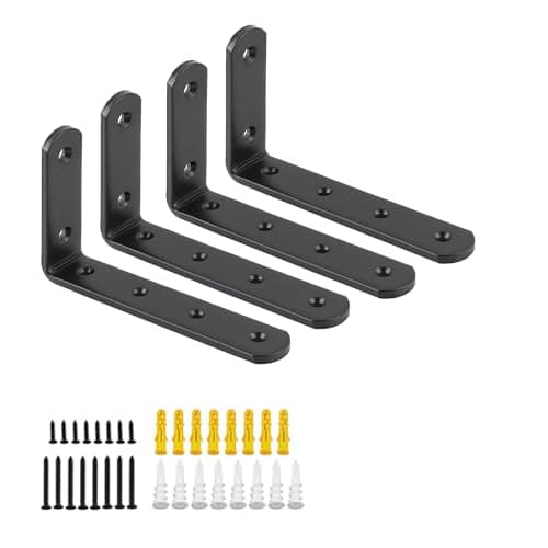Image of Mooche 4Pcs Shelf Brackets Black, Heavy Duty Angle Brackets, Metal L-Shaped Shelf Bracket, 12.5×8×2.5CM for Shelves Support Wall Hanging Supporting Suspended Items