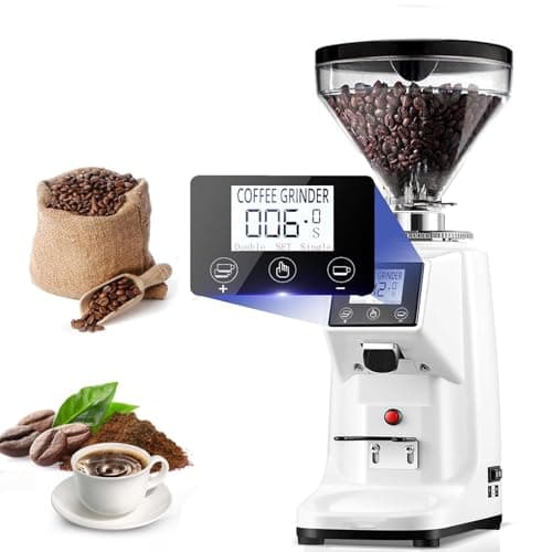 Image of Commercial Electric Coffee Grinder with 19 Customizable Grits, LCD Control Panel, and Flat Burr Mill for Cafés
