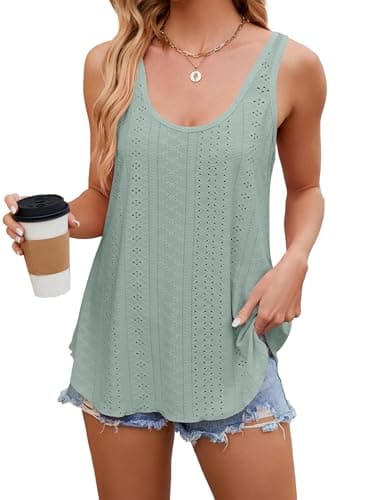 Image of iChunhua Long Vest Tops for Women UK Floaty Cute Ladies Tops Size 18 UK Sage Green 2XL