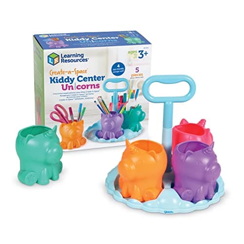 Image of Learning Resources Create-a-Space Kiddy Centre Unicorns Kids Art Supply Storage Caddy, 5-Piece, Age 3+