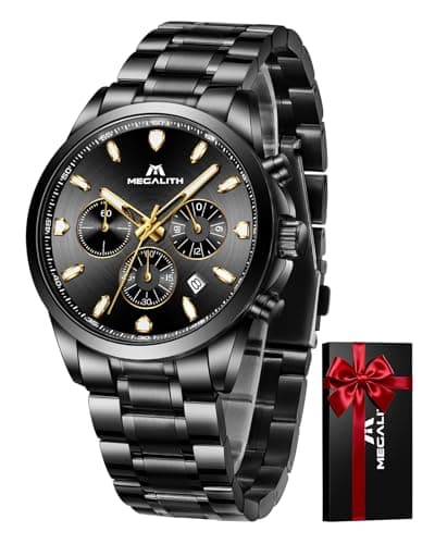 Image of MEGALITH Analog Chronograph Watches Men: Waterproof Watch with Black Stainless Steel Strap - Dress Business Style Wristwatch with Luminous Date Gifts for Him