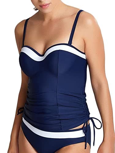 Image of Panache Women's Swim Anya Cruise Bra Sized Molded Bandeau Tankini, Navy/White, 40DD