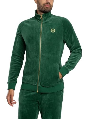 Image of Sergio Tacchini Men's Court Velour Track Jacket, Eden/Rhubarb, XXL