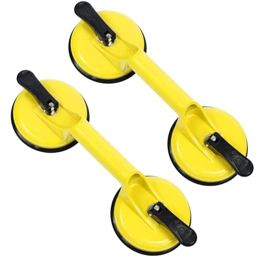 Image of 2 Pack Glass Suction Cups Heavy Duty Aluminum Vacuum Plate Handle Suckers to Lift Large Glass/Floor Gap Fixer/Tile Suction Cup Lifter/Pad for Lifting/Dent Puller, 100 kg Lifting Capacity (Yellow)