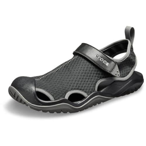 Image of Crocs Swiftwater Mesh Deck Sandal Men, Men’s Closed Toe Sandals, Black (Black 001), 6 (39/40 EU)))