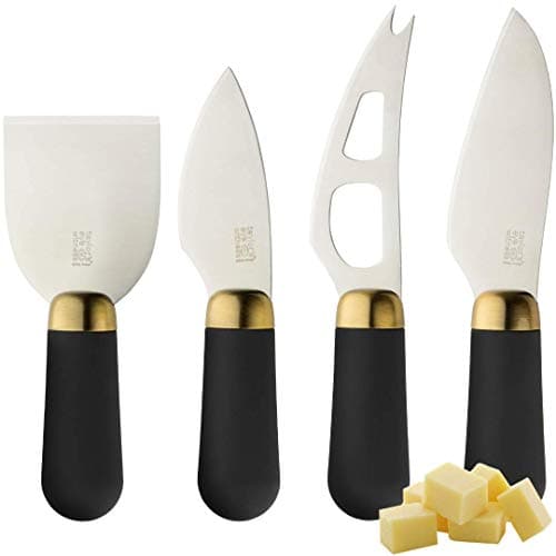 Image of Taylors Eye Witness Cheese Knives - Brooklyn Brass Four Piece Cheese Knife Set with Anti-Bacterial, Hard Ceramic Coated Blades & Ergonomic Soft Grip Handles for Comfort. 2 Year Guarantee.