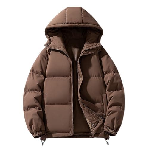 Image of DUHENWU Quilted Jacket For Women UK Hooded Puffer Down Coat Short Winter Jacket Lightweight Waterproof Jackets with Fur Hood Plus Size Trench Coat Long Sleeve Warm Outwear Jackets UK Size Coffee