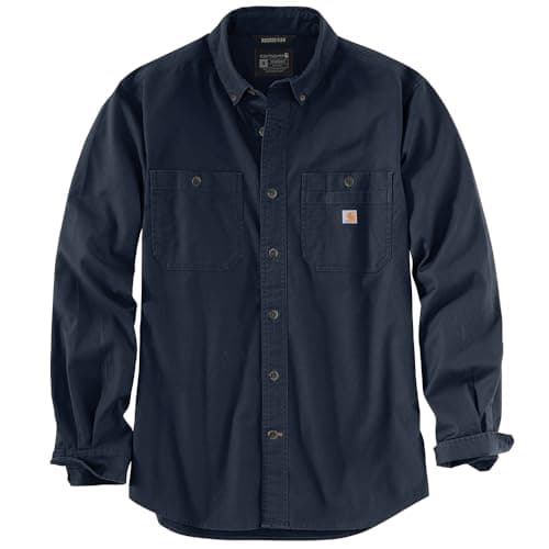 Image of Carhartt Men's Big & Tall Rugged Flex Rigby Long Sleeve Work Shirt Utility Button, Navy, XXXXL