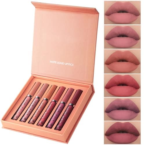 Image of 6 Pcs Matte Liquid Lipstick Set Nude Lip Gloss Non-Stick Cup Not Fade Waterproof Long Lasting Lip Sticks Gift For Make Up Women (Set B)