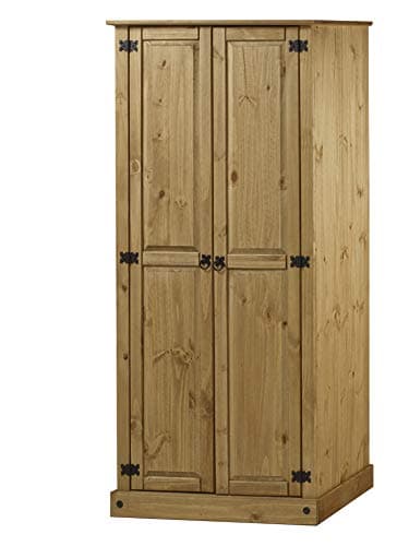Image of Corona Budget 2 Door Wardrobe Solid Wood Pine Bedroom Storage Wooden Double Robe Mexican Rustic Style Small Compact 175cm High. 80cm Wide. 50cm Deep