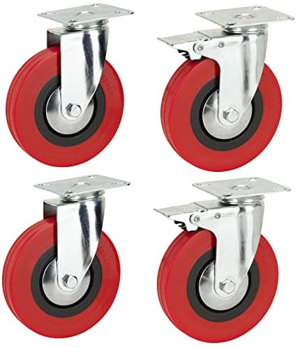Image of 125mm Polyurethane Swivel Casters with Brakes - Top Plate Fitting Heavy Duty PU Casters Wheels by Bulldog Castors - Max 500Kg Per Set