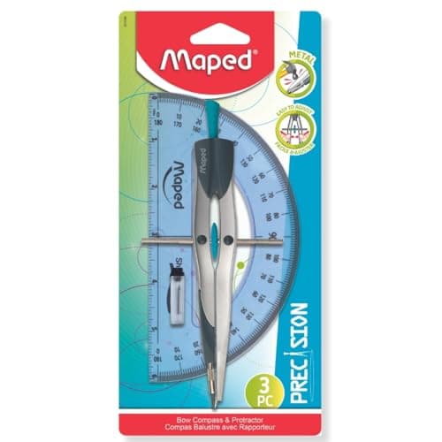 Image of Maped Precision Metal Bow Compass & Protractor, 3 Piece Set (291049)