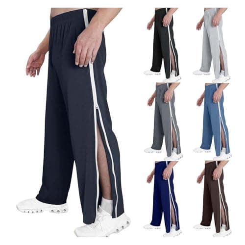 Image of Men's Training Trousers With Side Zip, Elastic Band, Sweatpants, Joggers, Unisex Jogging Women's Casual Sportswear Leisure Trousers For Seniors In Need Of Care(Navy blue_Large)