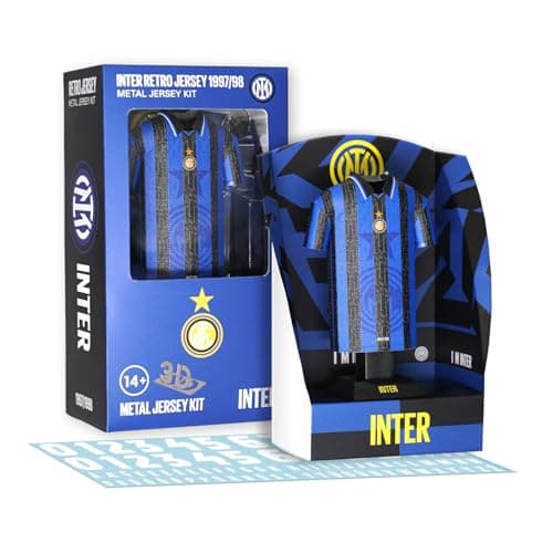 Image of Inter Milan FC 97/98 Retro Home Metal Football Shirt - Officially Licensed Miniature Alloy Replica Jersey Collectible Display Gift - Personalise Customisable Name & Number Decals