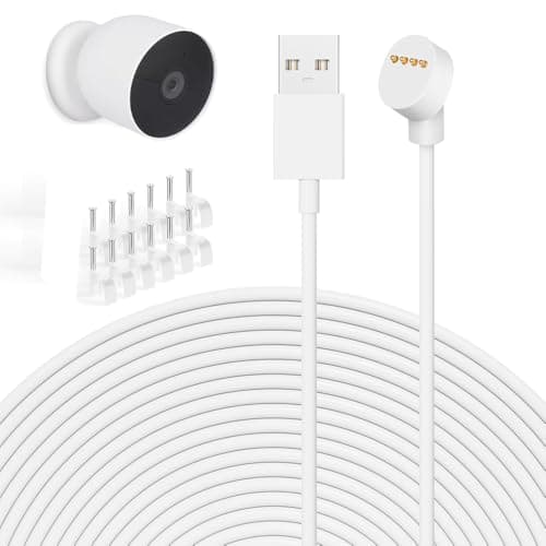 Image of 17ft/5.2M,26.2ft/8M,34ft/10.4M Camera Power Cord Compatible with Google Nest Cam Battery Camera,Magnetic Charger Cable For Google Nest Cam(Battery)Indoor Outdoor Cameras Cable,Continuous Power Supply