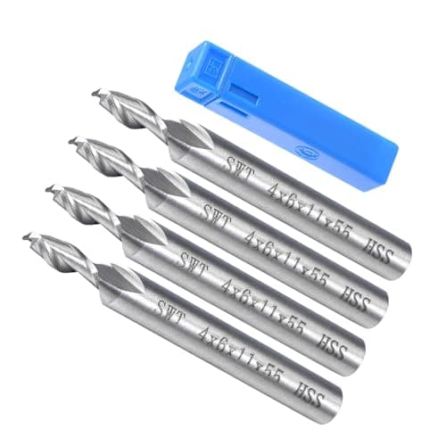 Image of CoCud 2-Flute Spiral End Mill Bits, 4mm Diameter 11mm Length, High Speed Steel Straight Milling Cutter with Storage Case- (Applications: for Plywood Hardwood Plastic), 4-Pieces