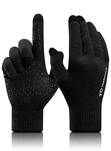 Image of TRENDOUX Winter Gloves, Thermal Touch Screen Glove Men - Anti-slip Grip - Warm Liner - Knit Elastic Material - Typing Phone Driving Running Dog Walking - Thin Glove for Cold Weather - Black - XL