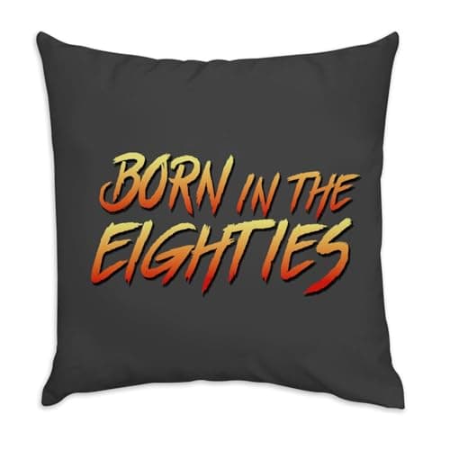 Image of Fabulous Black Velvet Cushion - Born in The Eighties Video Game Typography Parody Video Games Combat 1980 - 40 x 40 cm - Velvet Feel - Cover and Cushion Included