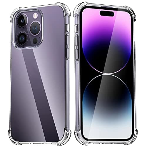 Image of Melomon Clear Case for iPhone 14 Pro Max, [Air Cushion Protection] Transparent Hard Back, Shockproof TPU Bumper, Scratch-Resistant, Slim Fit Cover, for iPhone 14 Pro Max 6.7 Inch.