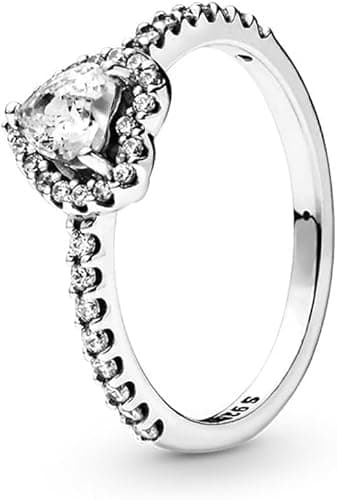 Image of TOFBS 925 Sterling Silver Rings for Women Elevated Heart Diamond Sparking Cubic Zirconia Ring Tennis Jewelry Hypoallergenic Promise Ring Gifts for Girls Couples Birthday (Silver,Q)