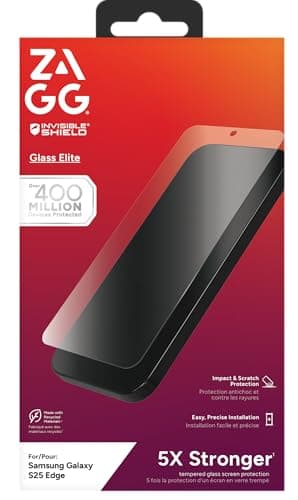 Image of ZAGG InvisibleShield Glass Elite Tempered Glass Screen Protector for Samsung Galaxy S25 Edge [6.7-Inch], Case-Friendly, Smudge & Scratch-Resistant, Shockproof, Easy Application (Transparent)