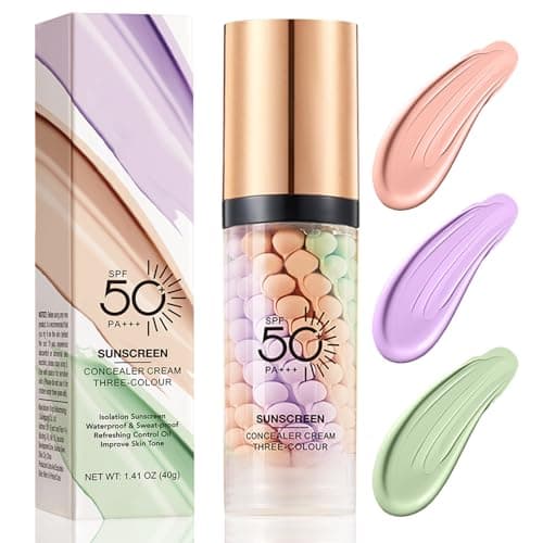Image of 3 In 1 Makeup Primer with SPF 50, One Step Color Corrector Face Primer, Oil Control Moisturizing Makeup Base, Pore Minimizer & Skin Tone Correcting, Sunscreen Isolation Cream, Long Lasting Waterproof