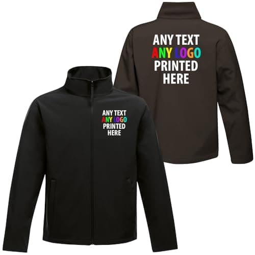 Image of Personalised Softshell Jacket Mens Custom Printed Logo Text Workwear Outdoor Full Zip Coat