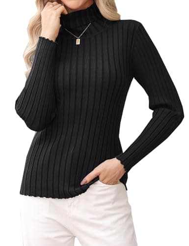 Image of Gyabnw Knitted Jumpers for Women Long Sleeve Tops Elegant Cable Knit Turtleneck High Neck Sweater Party Top Winter Clothes Black