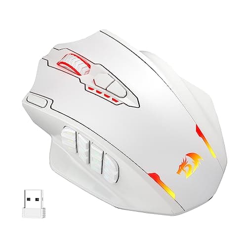 Image of Redragon M913 Impact Elite Wireless Gaming Mouse, 16000 DPI Wired/Wireless RGB Gamer Mouse with 16 Programmable Buttons, 45 Hr Battery and Pro Optical Sensor, 12 Side Buttons MMO Mouse,White